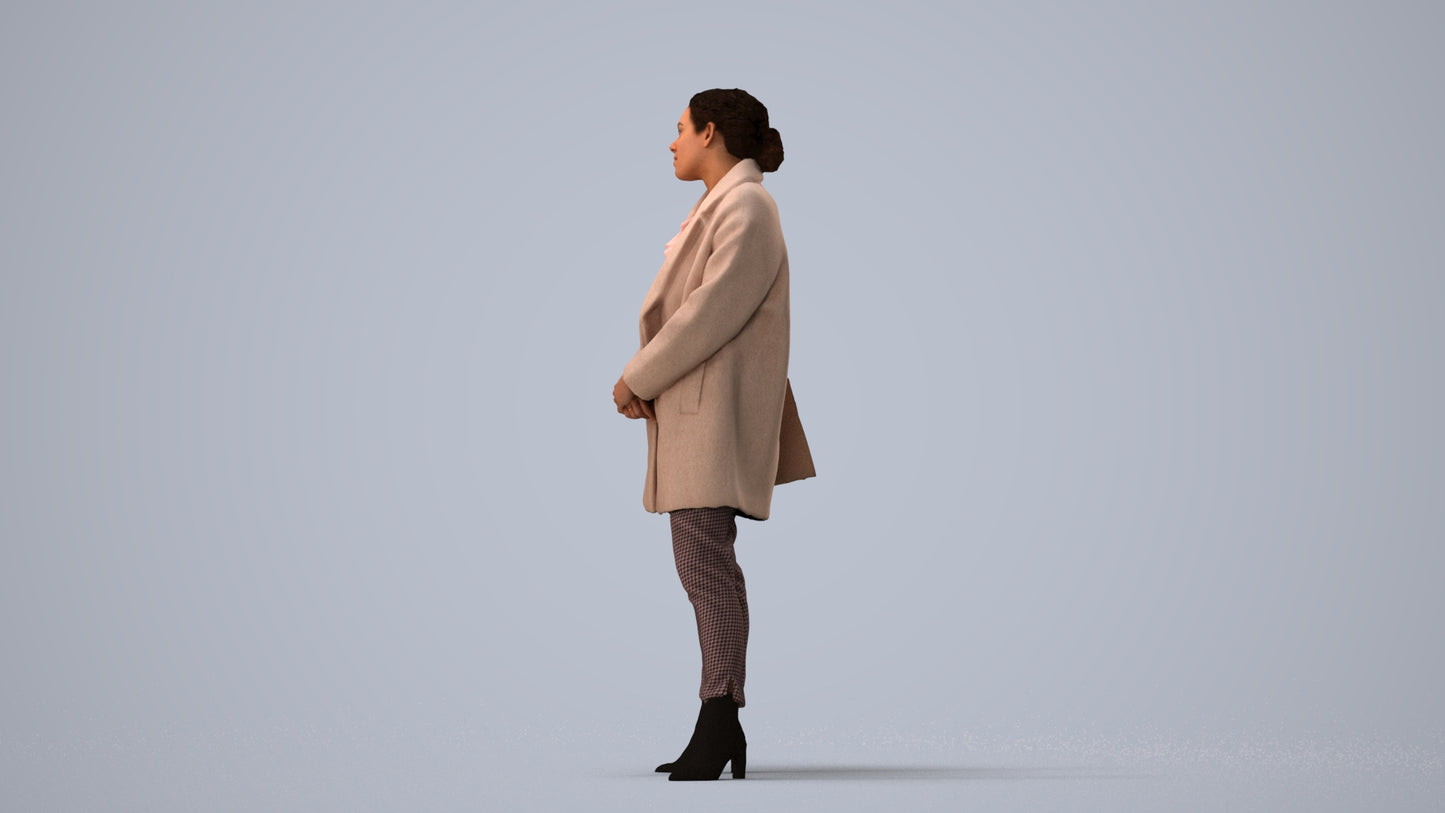 scanned 3D woman business standing, photogrammetry people for Enscape and V-Ray, three-quarter view render