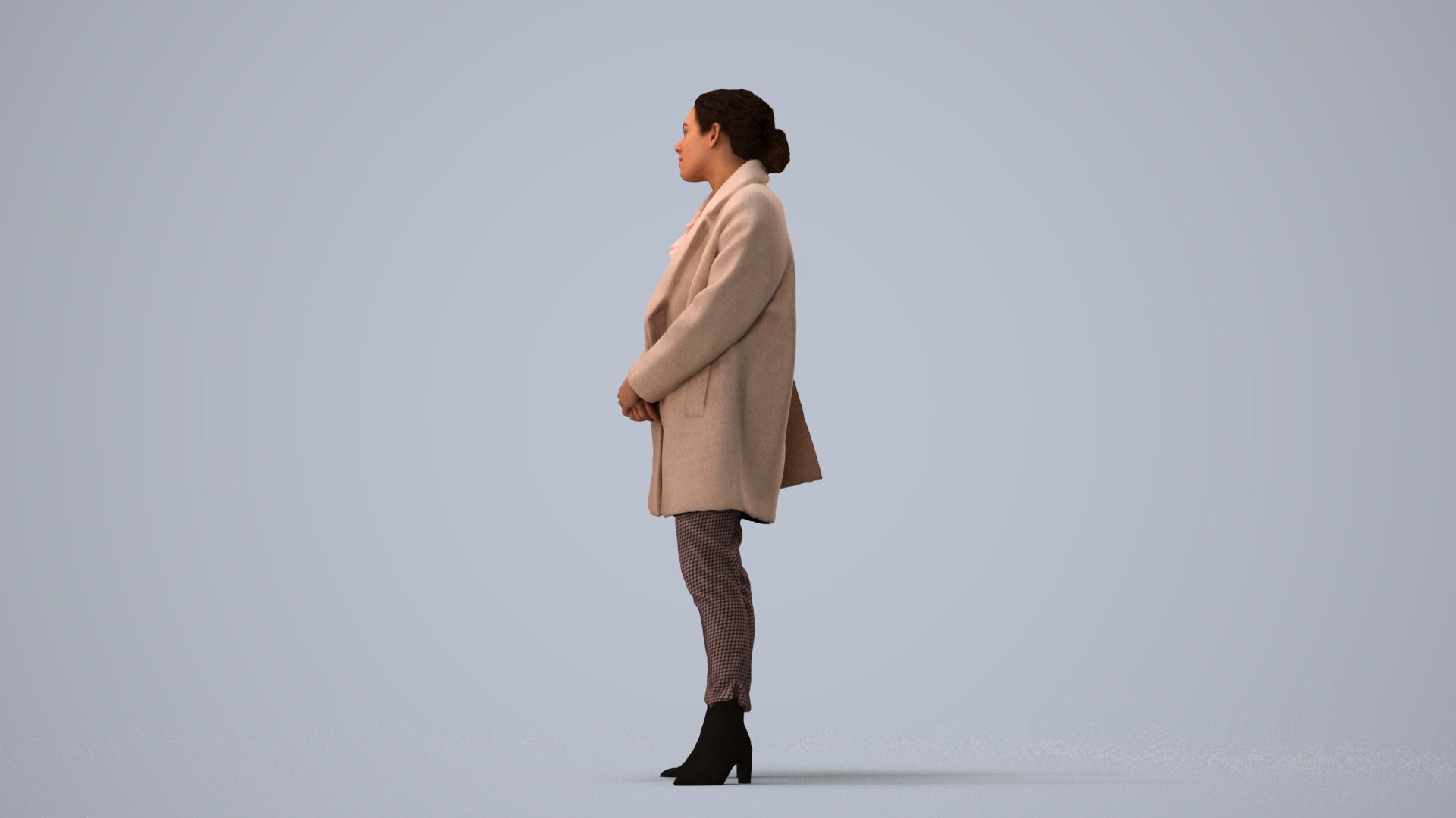 scanned 3D woman business standing, photogrammetry people for Enscape and V-Ray, three-quarter view render
