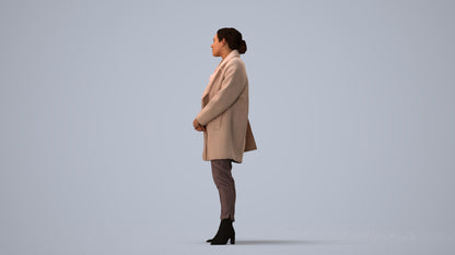 scanned 3D woman business standing, photogrammetry people for Enscape and V-Ray, three-quarter view render