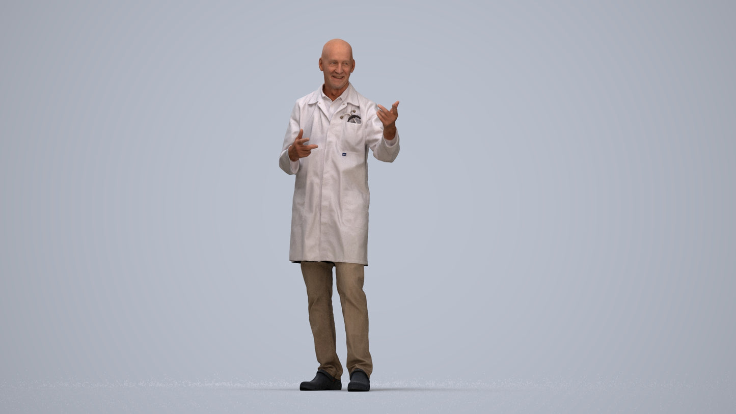 3D scanned senior man medical, photorealistic archviz people for Enscape and SketchUp, top-down view render