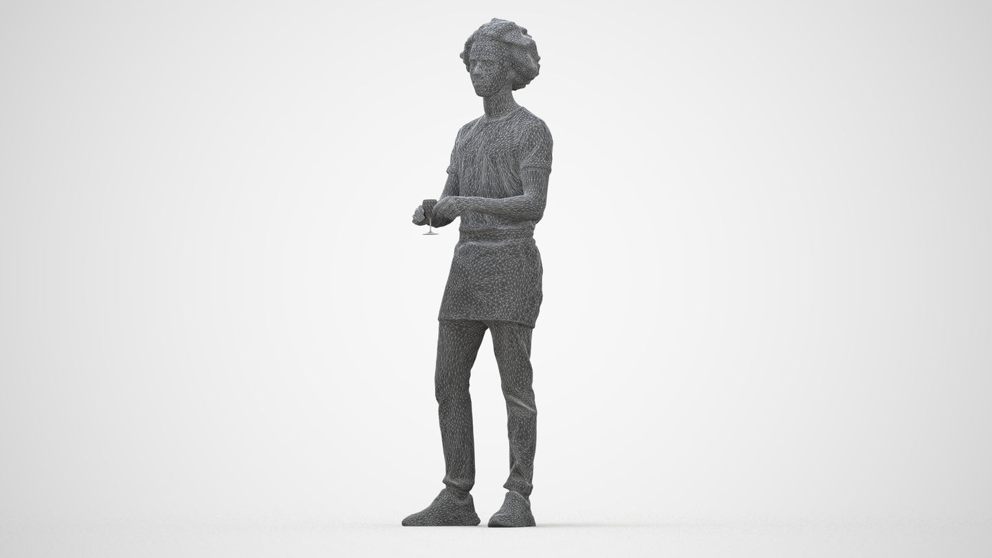 scanned 3D man hospitality, photogrammetry people for Enscape and V-Ray, wireframe back view