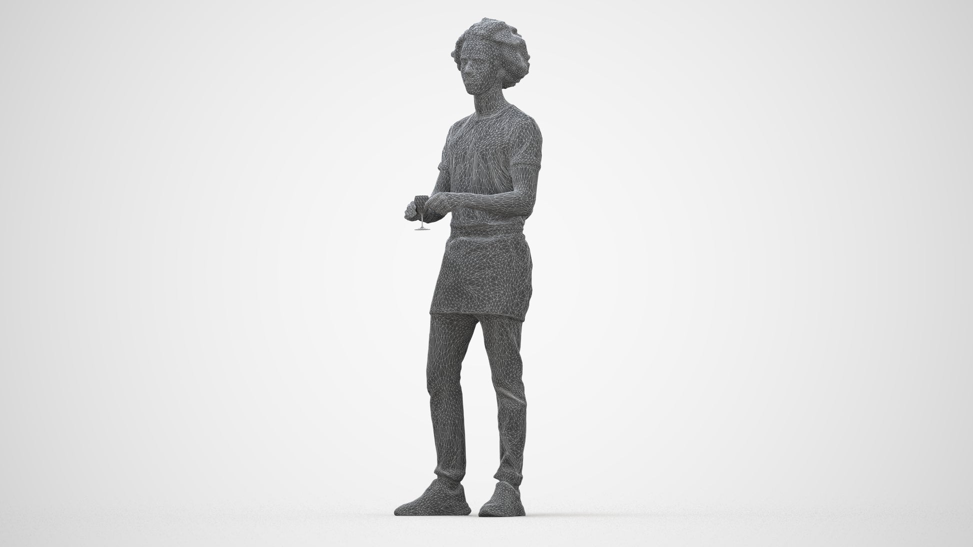 scanned 3D man hospitality, photogrammetry people for Enscape and V-Ray, wireframe back view