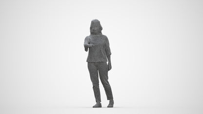 3D human model woman casual mix, photogrammetry scanned person for archviz, wireframe back view