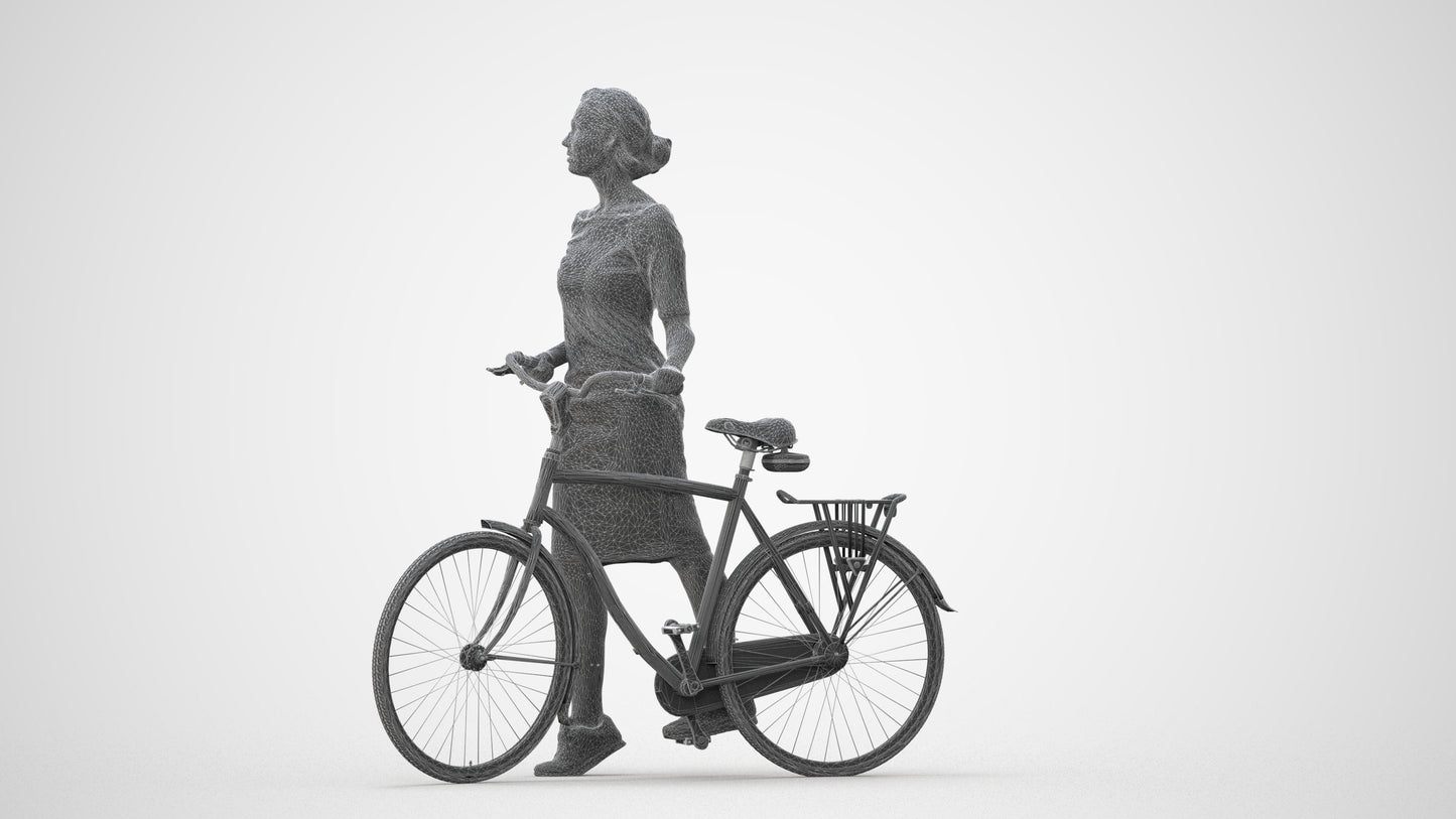 realistic 3D senior woman casual cycling, scanned archviz people for Blender and 3ds Max, square thumbnail