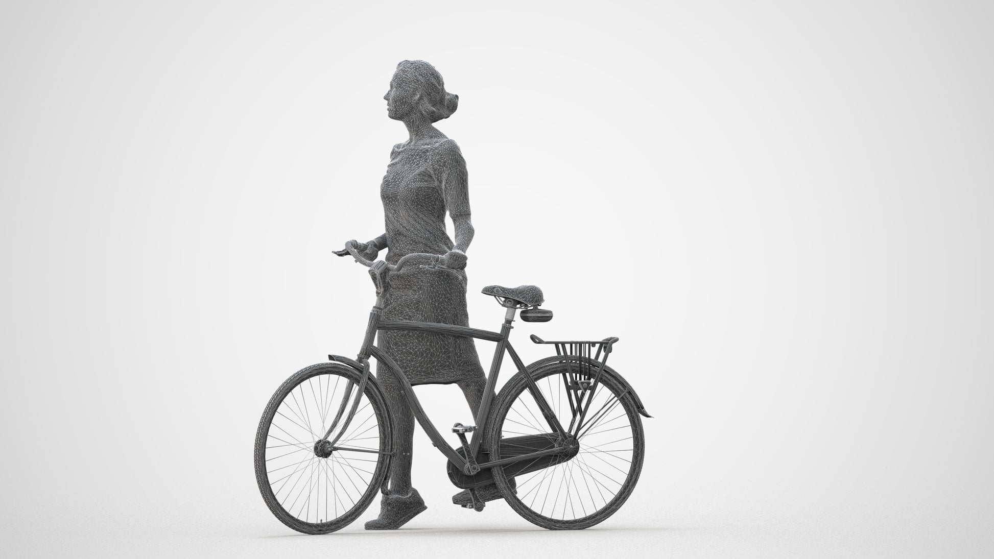 realistic 3D senior woman casual cycling, scanned archviz people for Blender and 3ds Max, square thumbnail