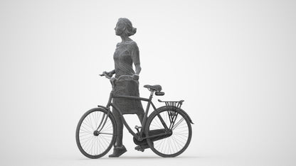 realistic 3D senior woman casual cycling, scanned archviz people for Blender and 3ds Max, square thumbnail