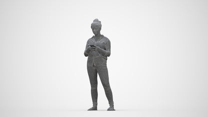 3D scanned woman standing casual, photorealistic archviz people for Enscape and SketchUp, wireframe back view