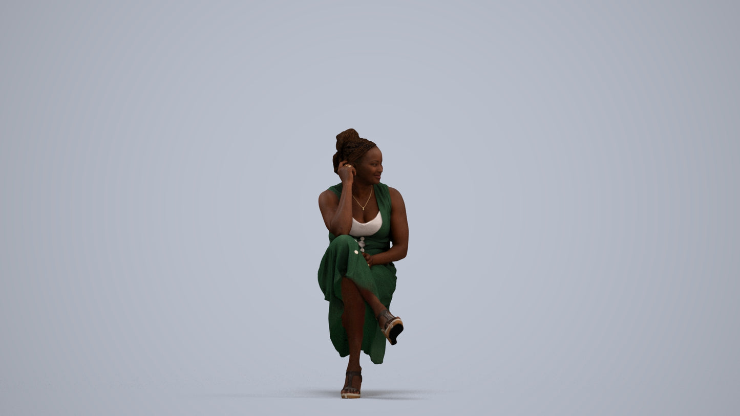 3D people model woman casual sitting, scanned human for 3ds Max rendering, standing pose render