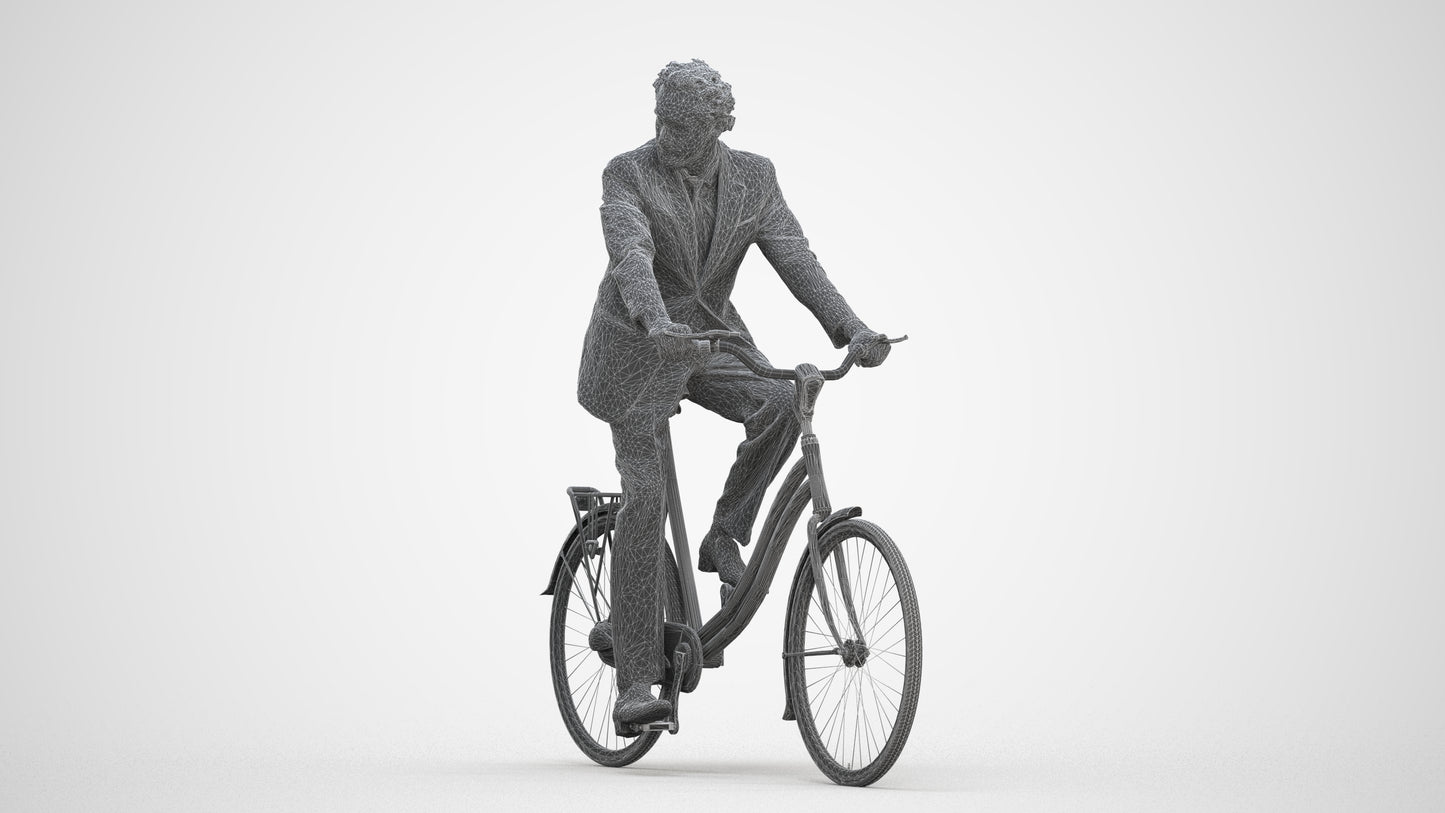 scanned 3D man business cycling, photogrammetry people for Enscape and V-Ray, three-quarter front view render