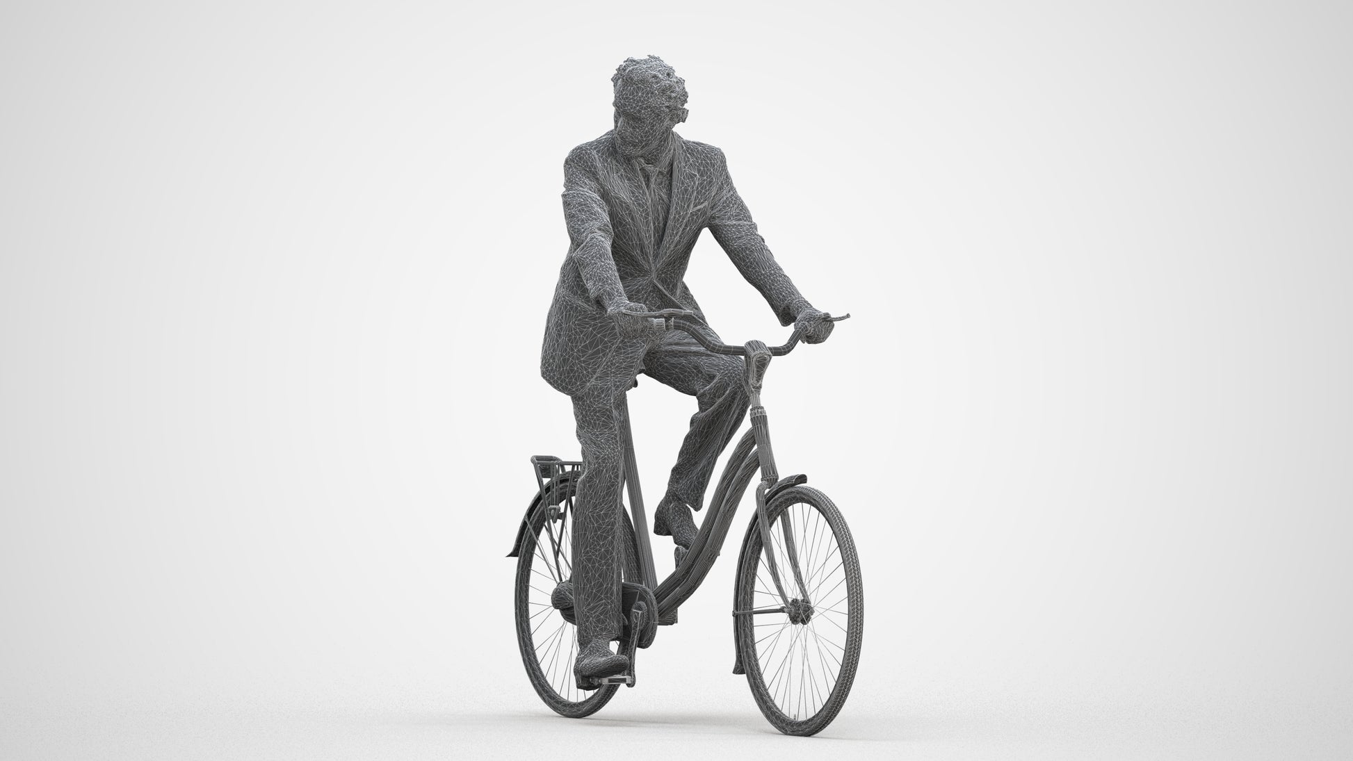 scanned 3D man business cycling, photogrammetry people for Enscape and V-Ray, three-quarter front view render