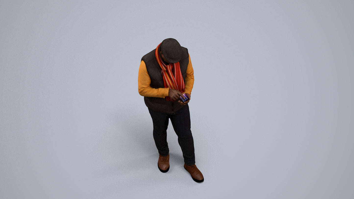 3D scanned man standing casual, photorealistic archviz people for Enscape and SketchUp, back view render