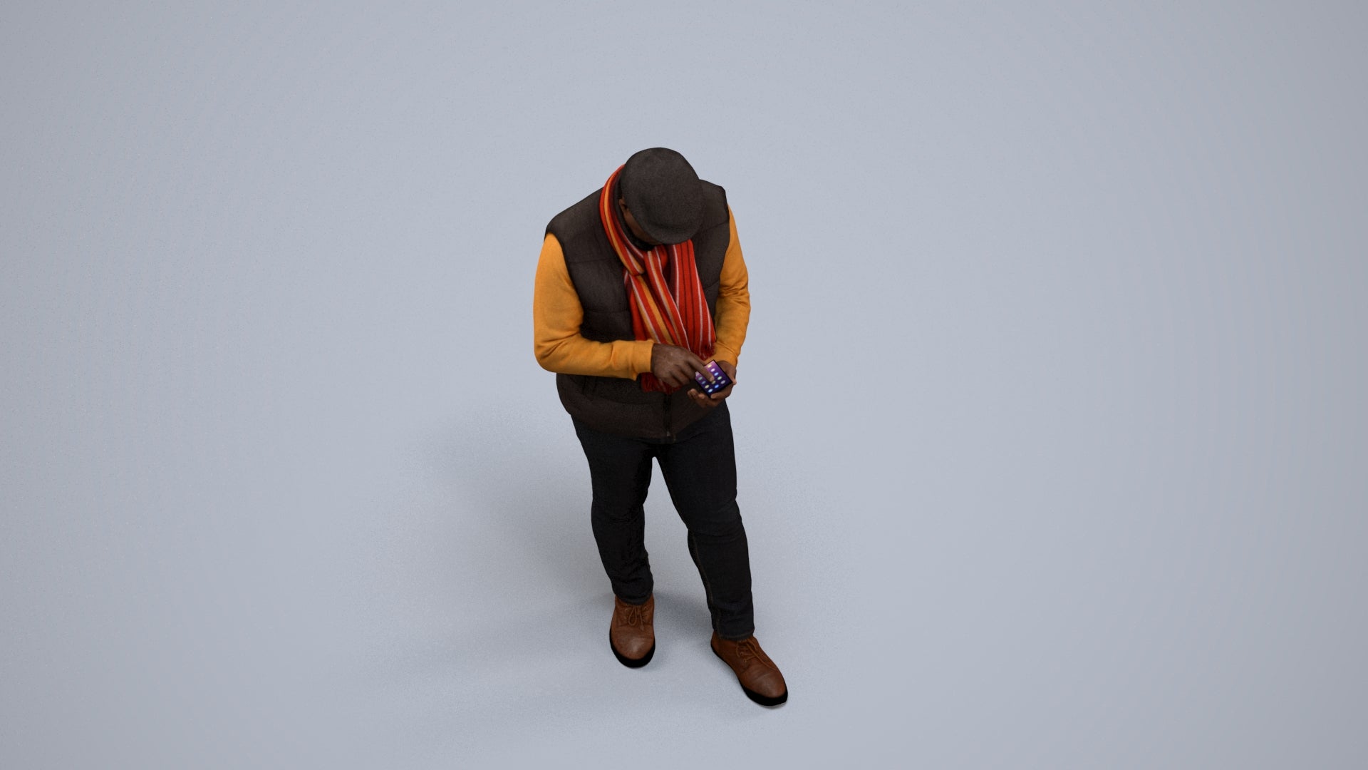 3D scanned man standing casual, photorealistic archviz people for Enscape and SketchUp, back view render