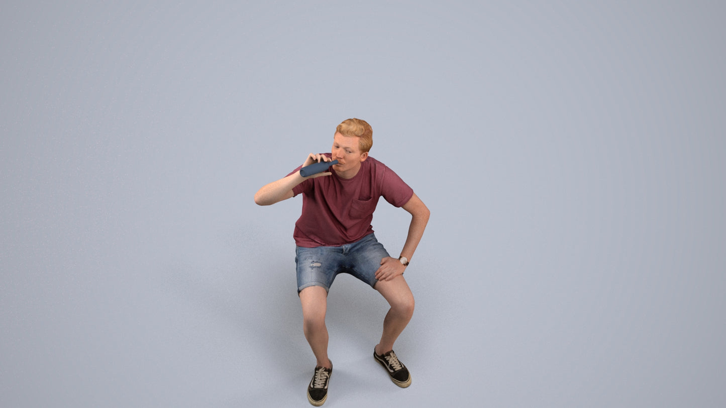 3D scanned man sitting casual, photorealistic archviz people for Enscape and SketchUp, back view render