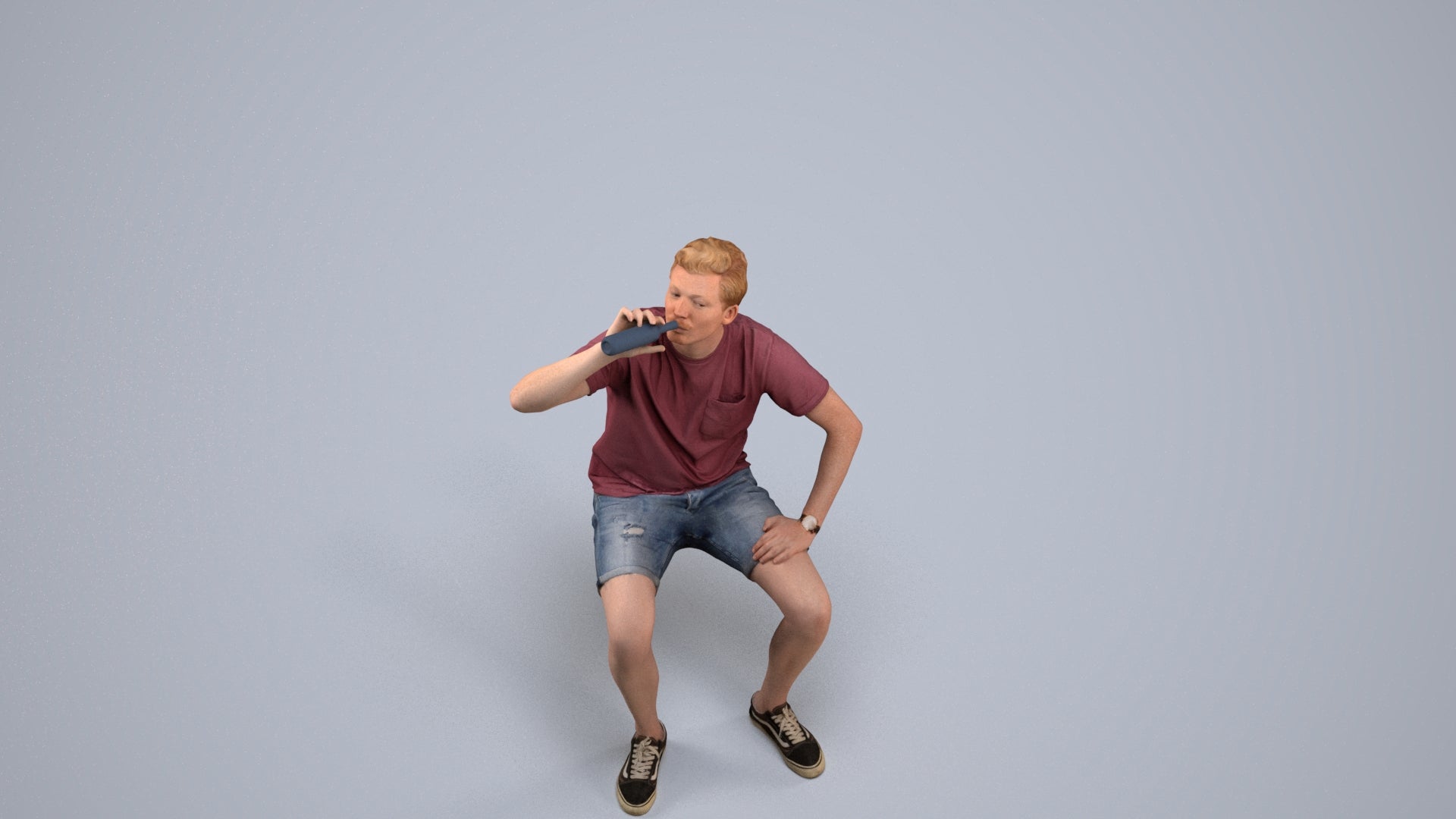 3D scanned man sitting casual, photorealistic archviz people for Enscape and SketchUp, back view render