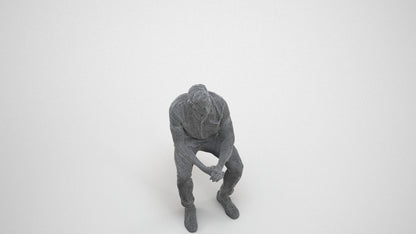 3D scanned man sitting casual, photorealistic archviz people for Enscape and SketchUp, wireframe three-quarter view