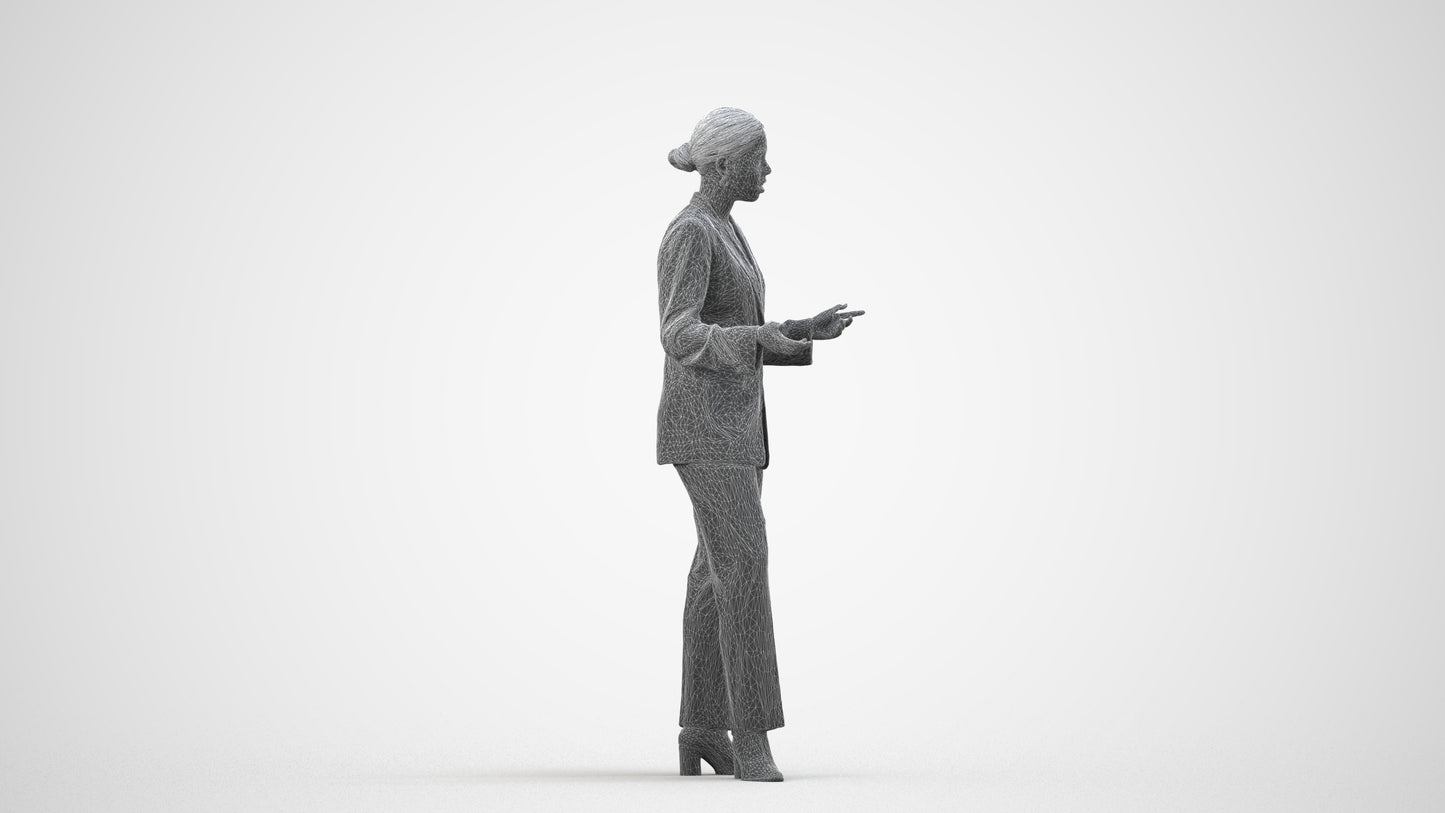 realistic 3D woman business, scanned archviz people for Blender and 3ds Max, wireframe side view