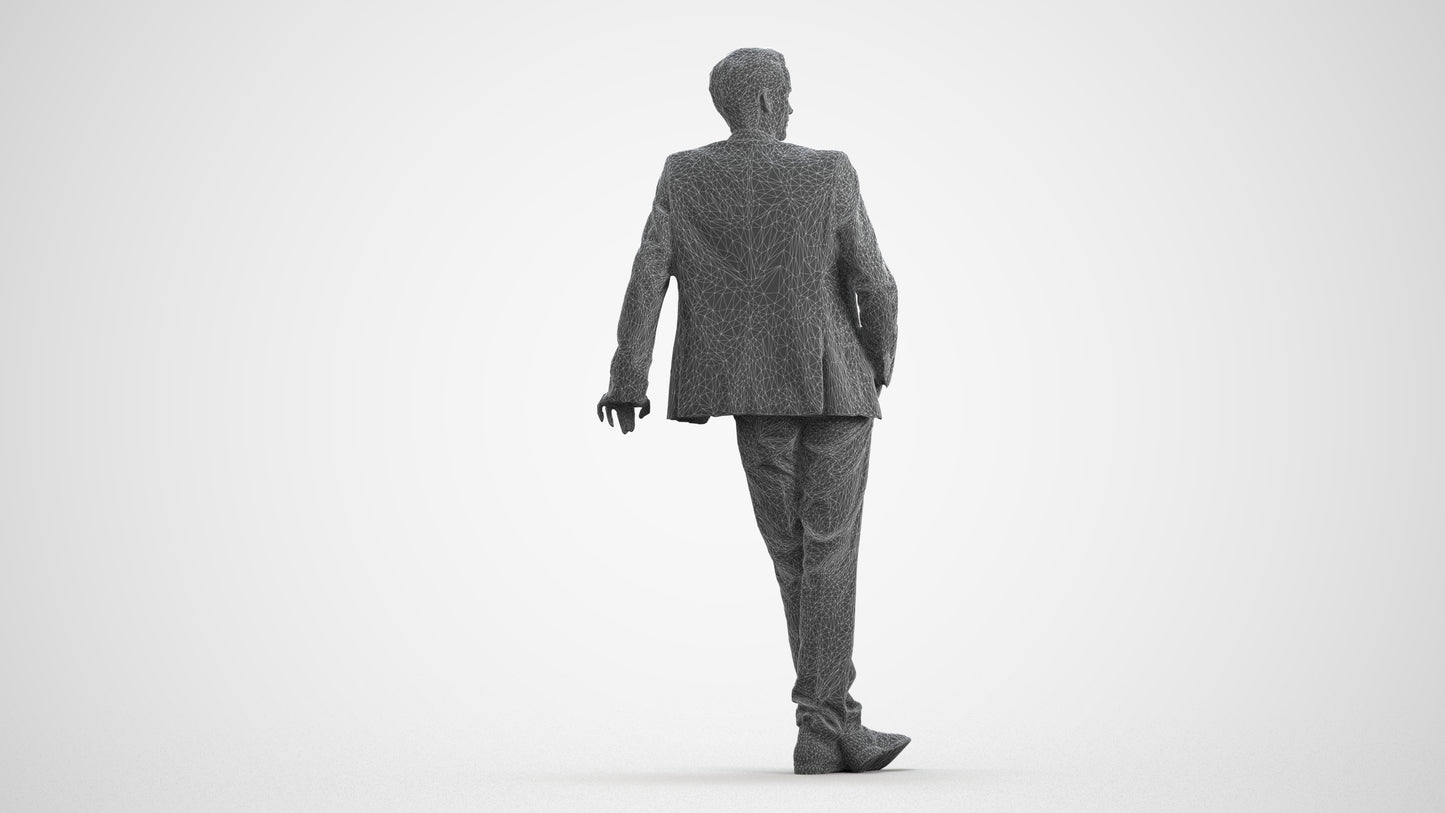 3D scanned man business, photorealistic archviz people for Enscape and SketchUp, wireframe front view