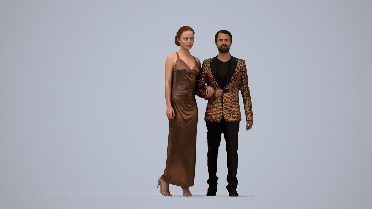 3D scanned woman couple formal, photorealistic archviz people for Enscape and SketchUp, top-down view render