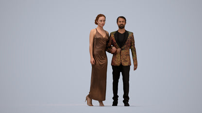 3D scanned woman couple formal, photorealistic archviz people for Enscape and SketchUp, top-down view render