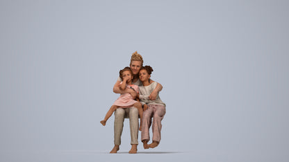 realistic 3D human girl kids, archviz people FBX OBJ for Blender, top-down view render