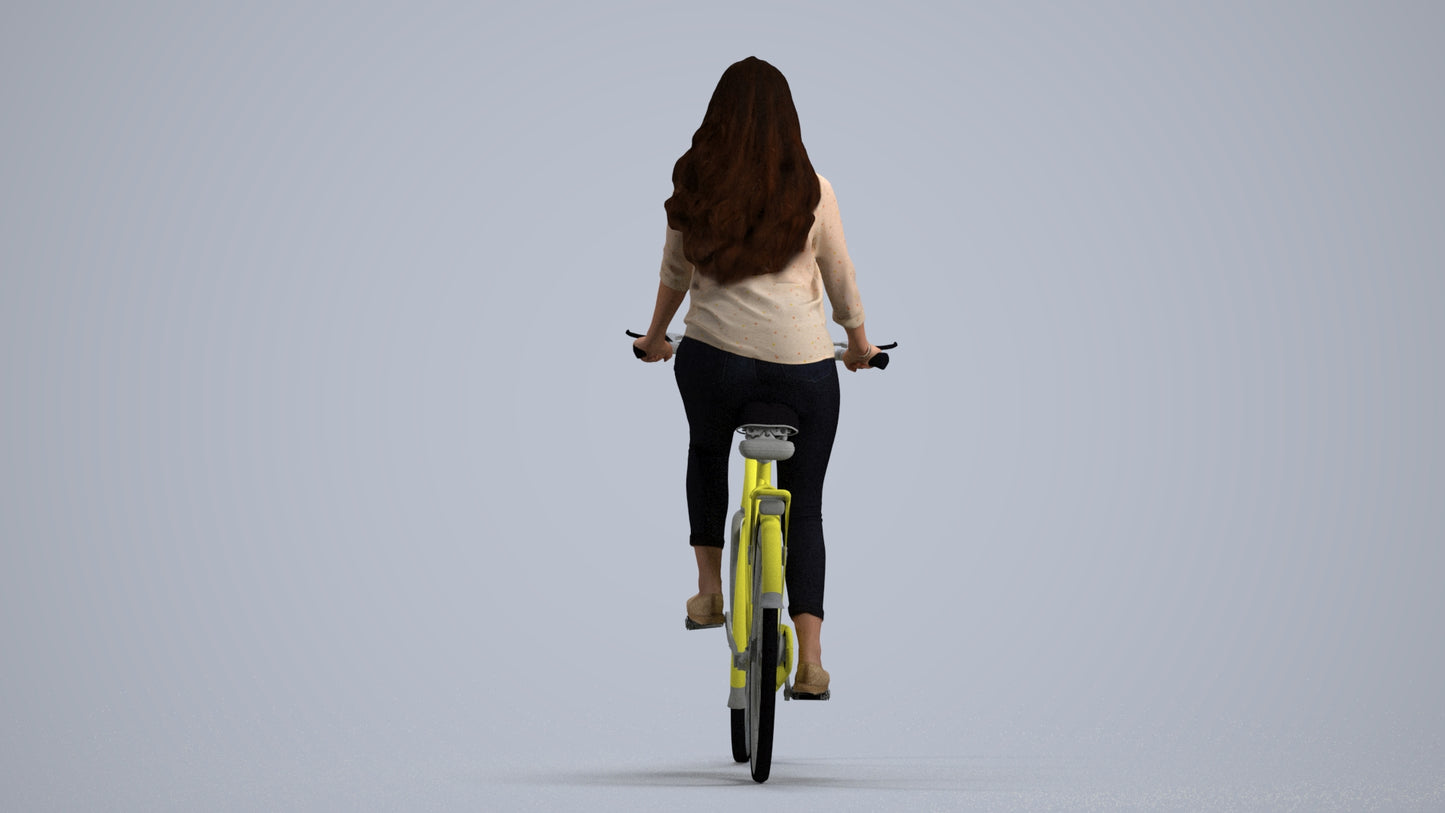3D scanned woman cycling, photorealistic archviz people for Enscape and SketchUp, front view render