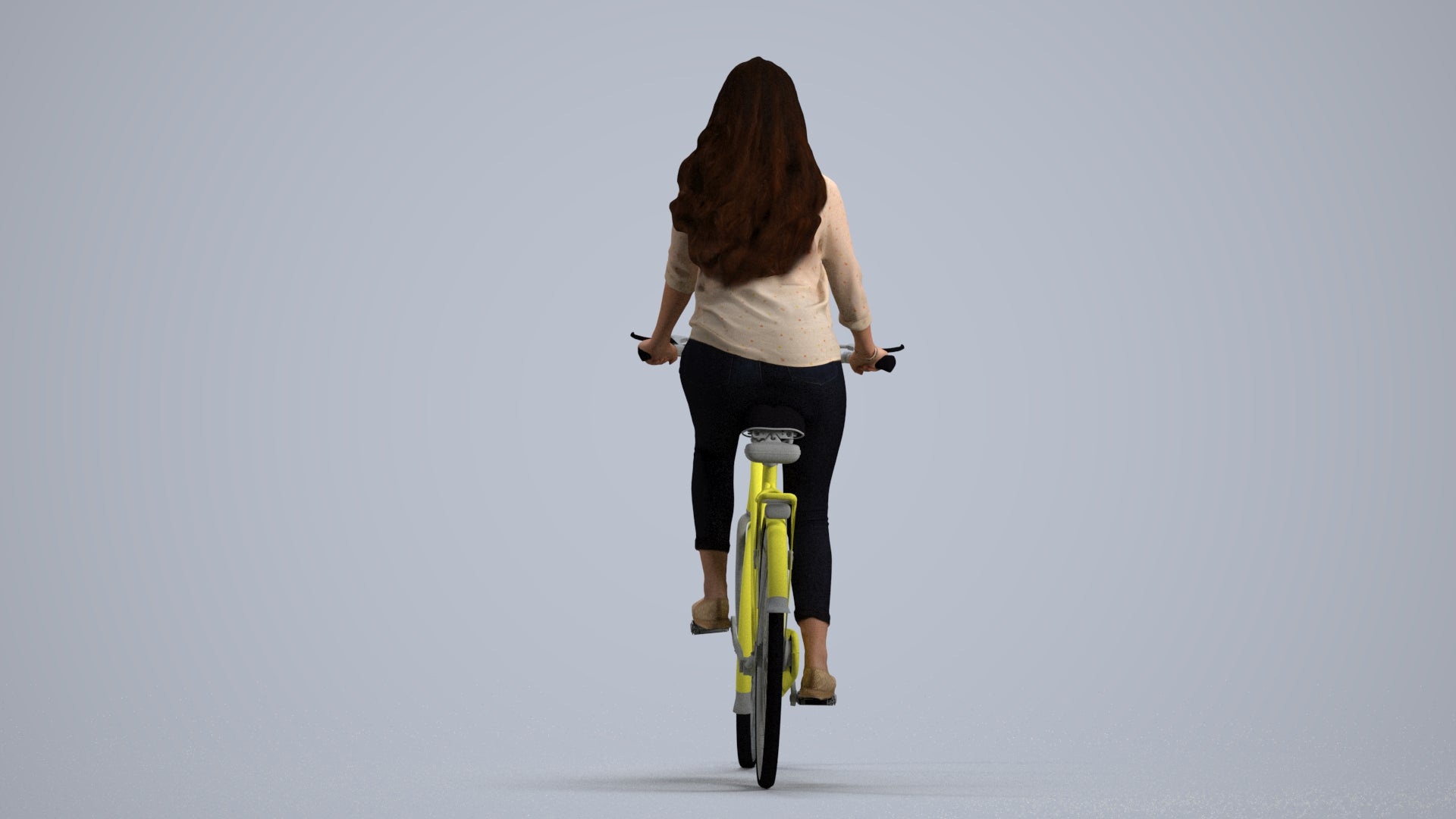3D scanned woman cycling, photorealistic archviz people for Enscape and SketchUp, front view render