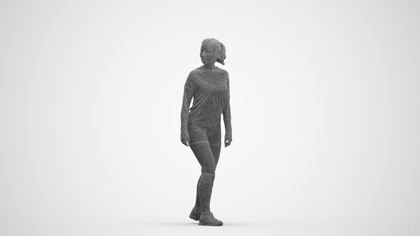 scanned 3D woman sport, photogrammetry people for Enscape and V-Ray, three-quarter front view render