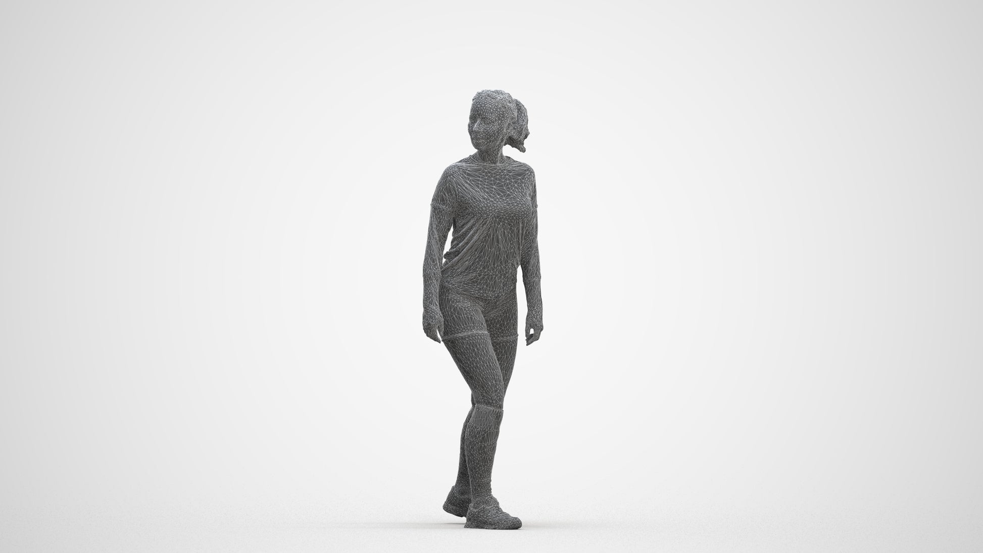 scanned 3D woman sport, photogrammetry people for Enscape and V-Ray, three-quarter front view render