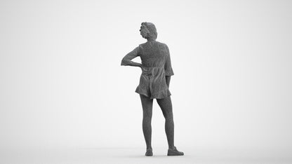 3D human model girl casual kids, photogrammetry scanned person for archviz, wireframe front view
