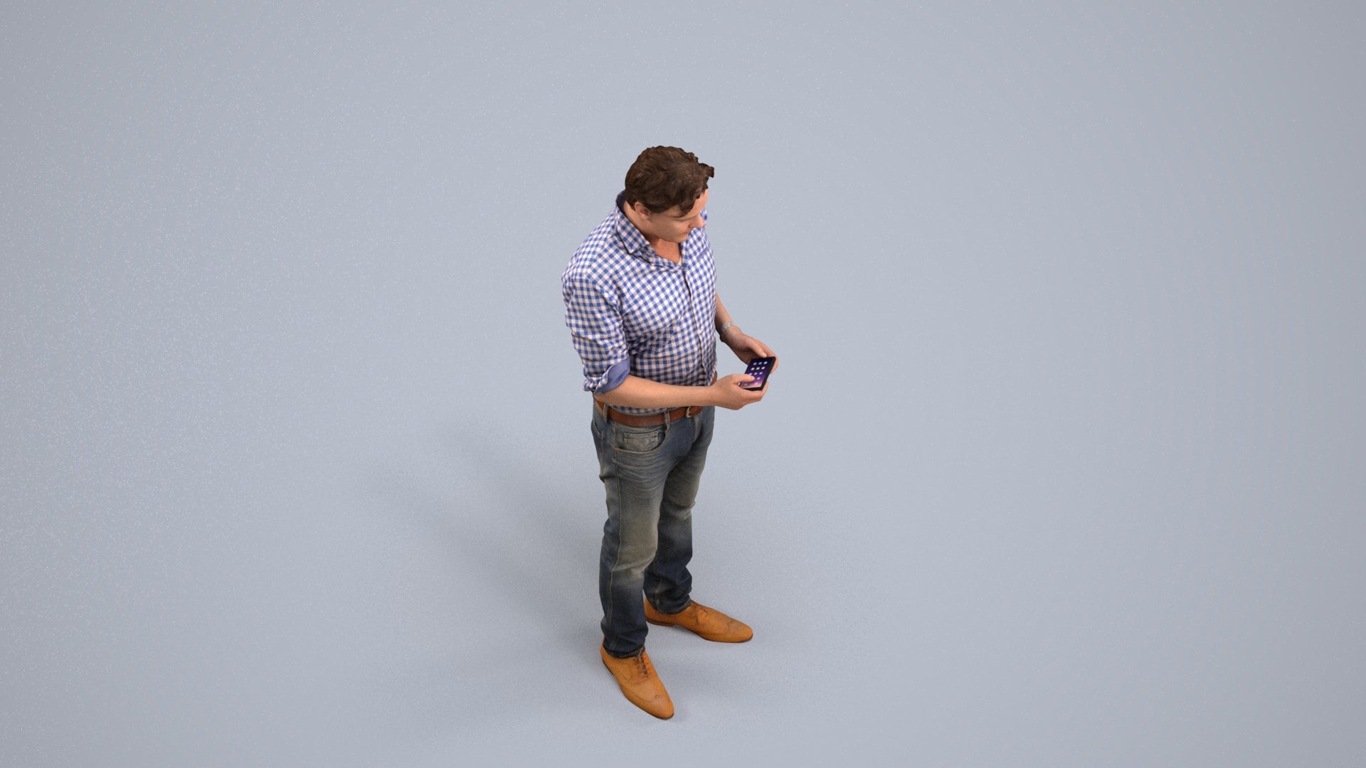 3D scanned man standing casual, photorealistic archviz people for Enscape and SketchUp, back view render