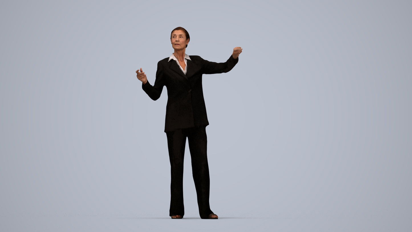 scanned 3D senior woman business, photogrammetry people for Enscape and V-Ray, top-down view render