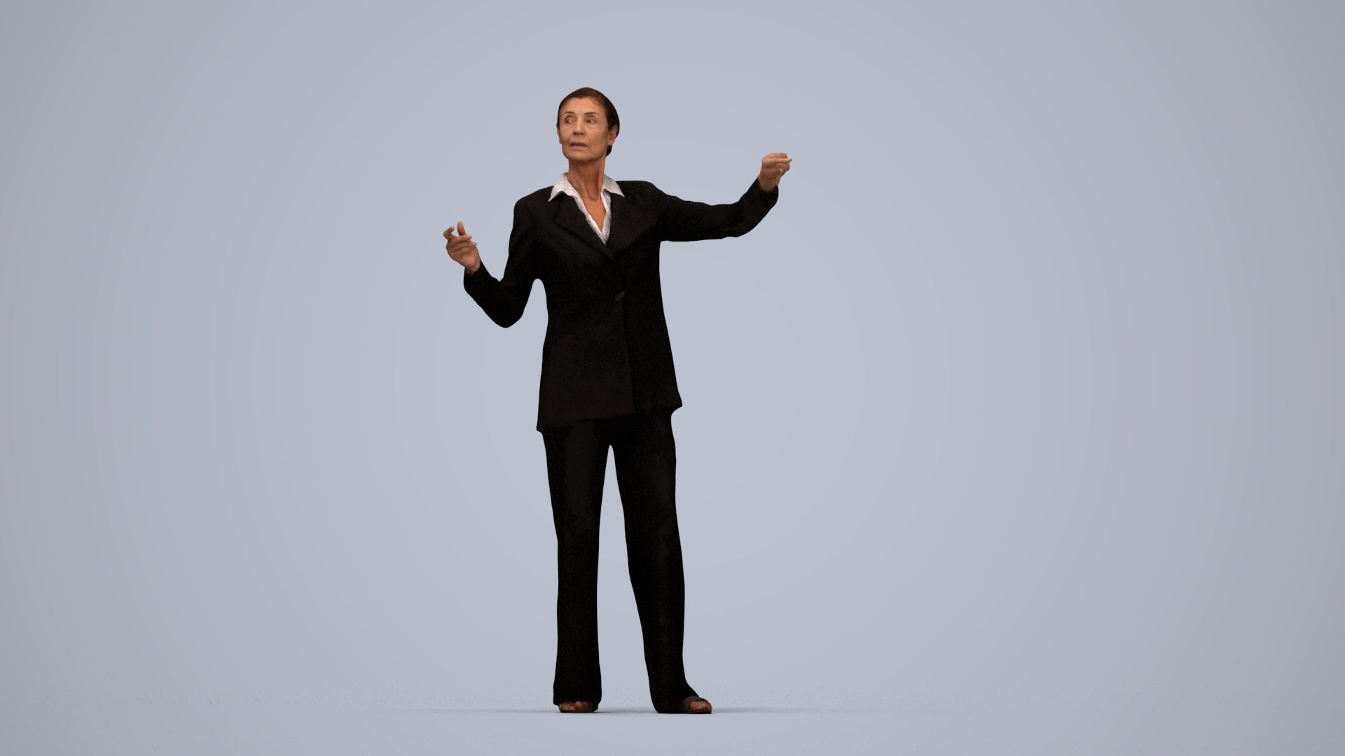 scanned 3D senior woman business, photogrammetry people for Enscape and V-Ray, top-down view render