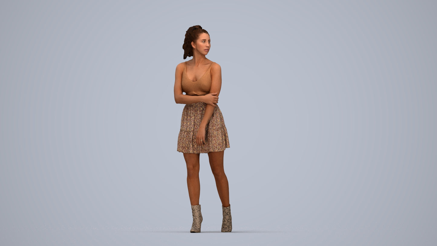 scanned 3D woman casual walking, photogrammetry people for Enscape and V-Ray, top-down view render