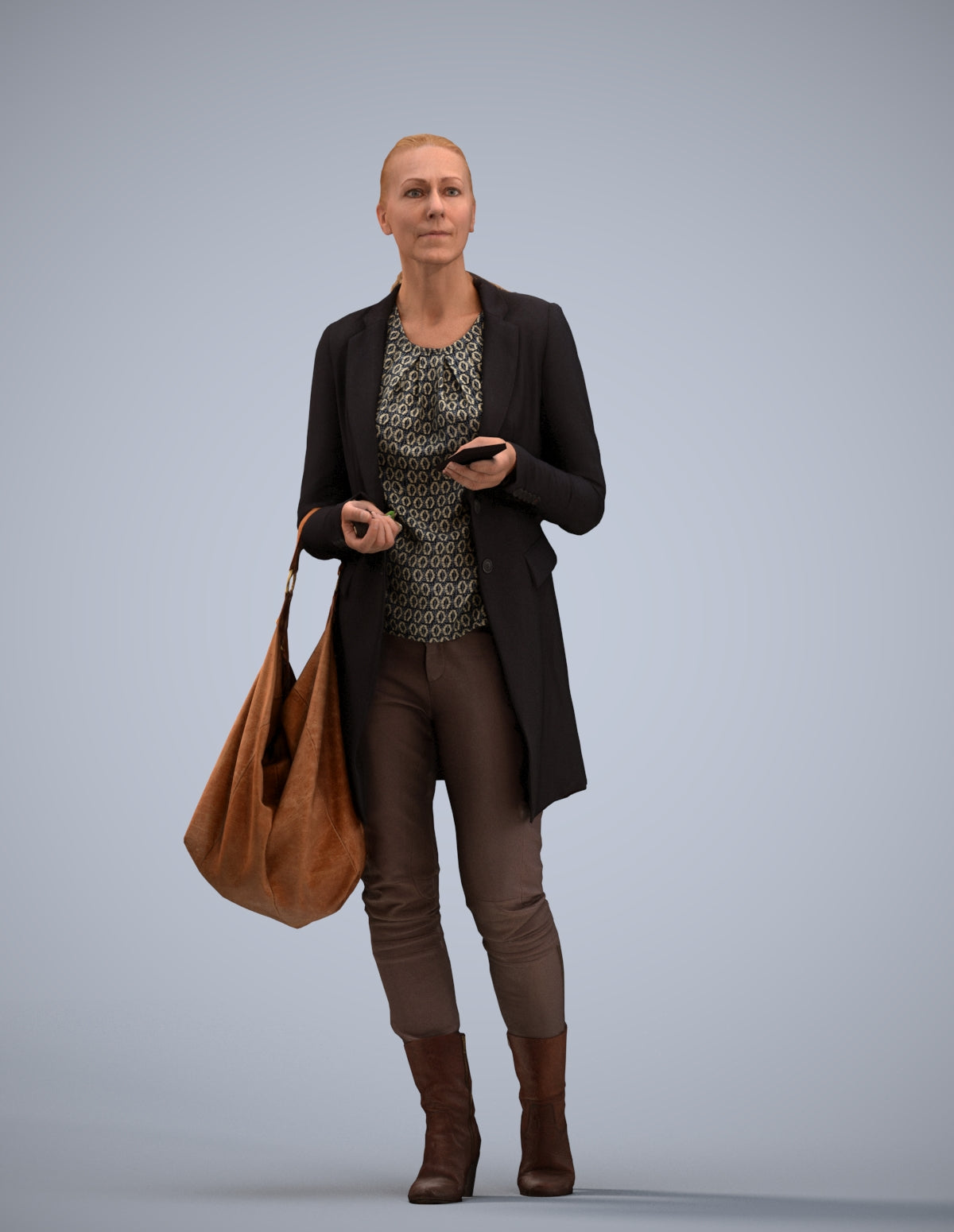 3D scanned woman walking business, photorealistic archviz people for Enscape and SketchUp
