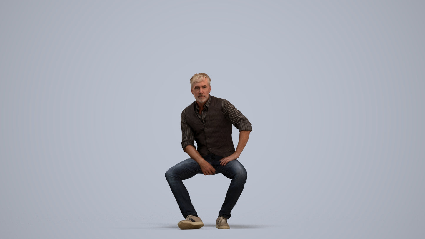 scanned 3D man casual sitting, photogrammetry people for Enscape and V-Ray, standing pose render