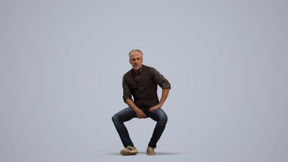 scanned 3D man casual sitting, photogrammetry people for Enscape and V-Ray, standing pose render