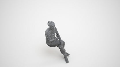 realistic 3D people senior woman casual sitting, render-ready for V-Ray and Corona, FBX OBJ, wireframe three-quarter view