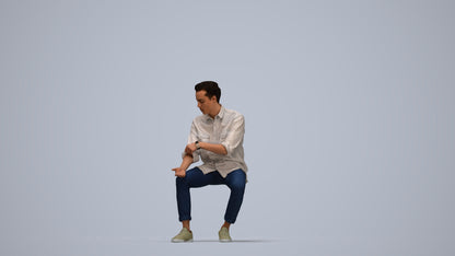realistic 3D people man casual sitting, render-ready for V-Ray and Corona, FBX OBJ, top-down view render
