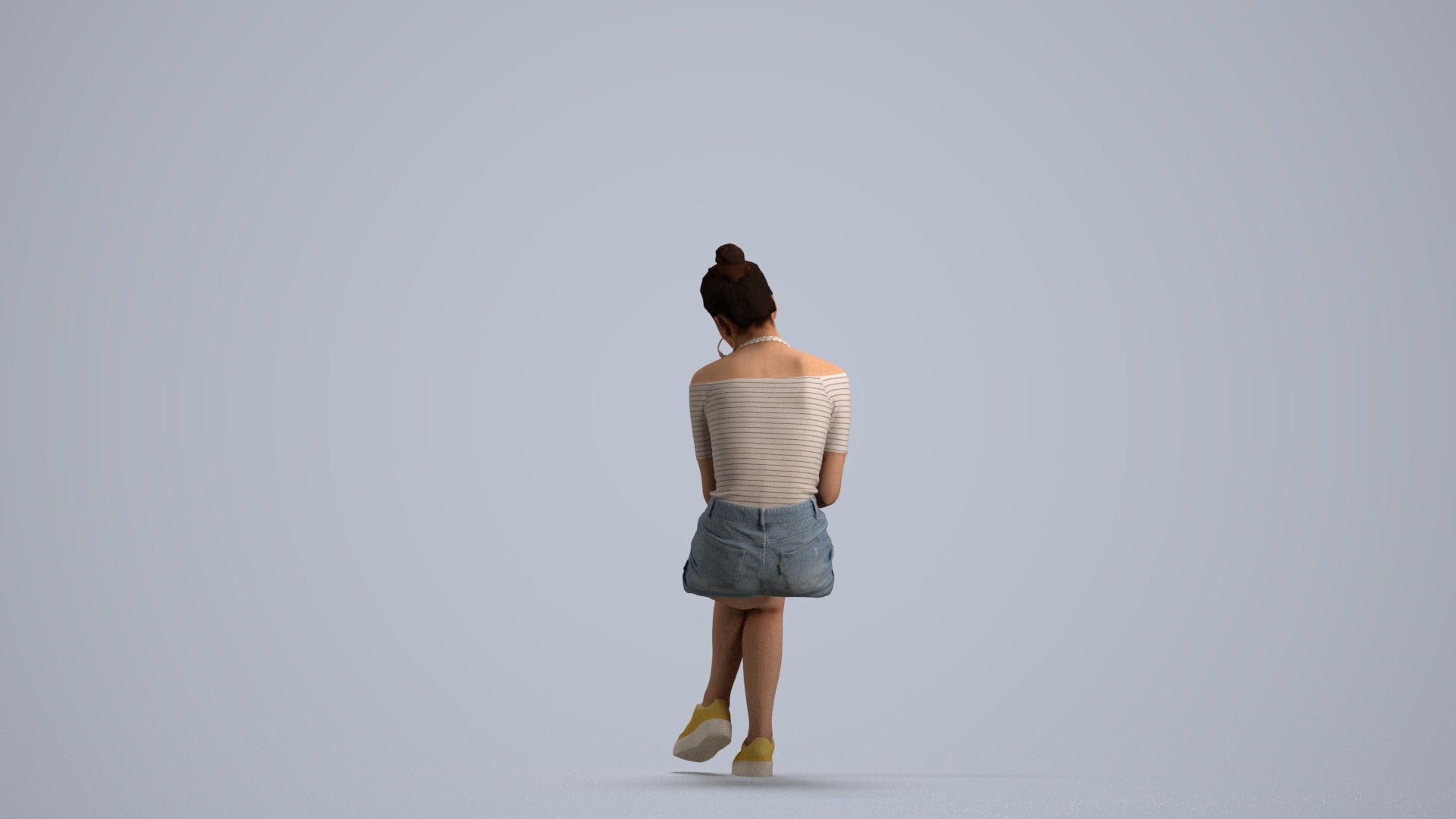 realistic 3D human woman casual sitting, archviz people FBX OBJ for Blender, front view render