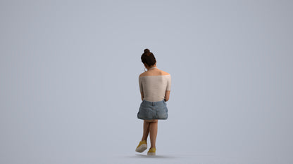 realistic 3D human woman casual sitting, archviz people FBX OBJ for Blender, front view render