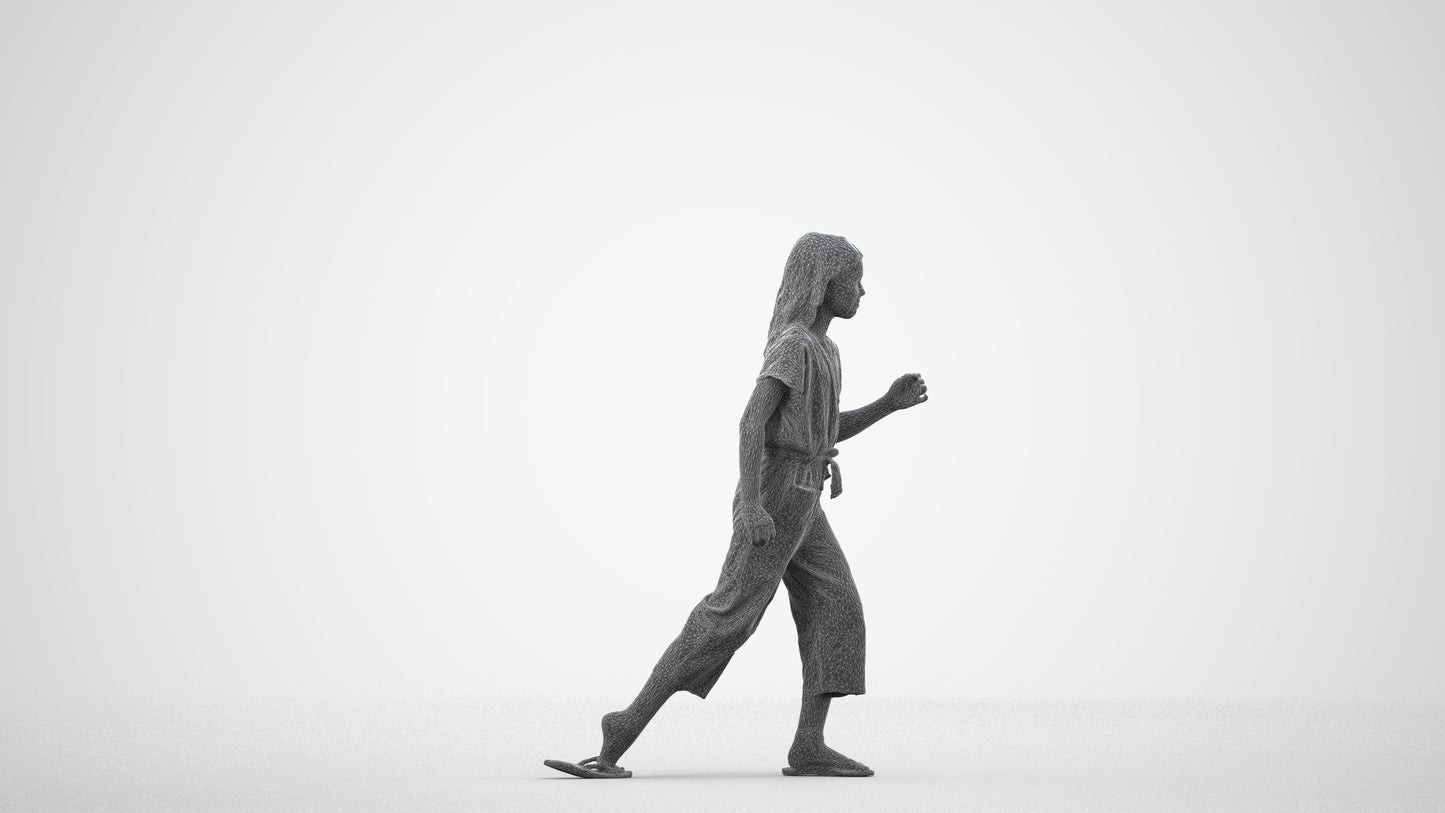 realistic 3D people girl kids, render-ready for V-Ray and Corona, FBX OBJ, wireframe side view