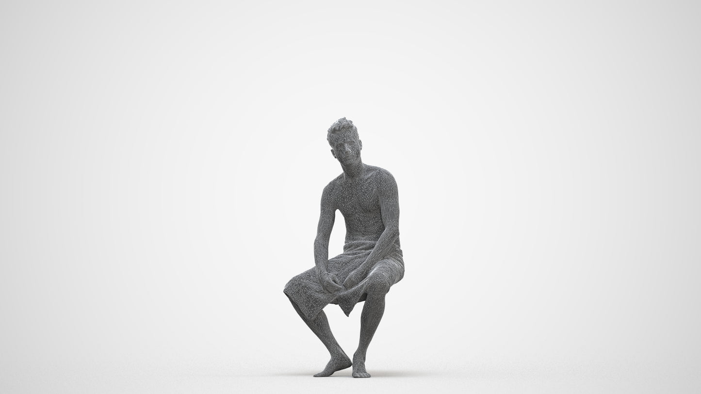 3D scanned man bathroom, photorealistic archviz people for Enscape and SketchUp, three-quarter front view render
