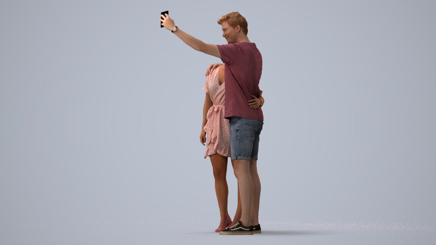 3D scanned woman couple casual, photorealistic archviz people for Enscape and SketchUp, three-quarter view render