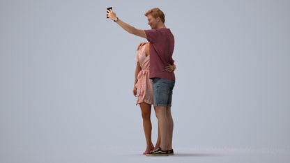 3D scanned woman couple casual, photorealistic archviz people for Enscape and SketchUp, three-quarter view render