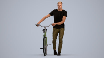 realistic 3D people man casual cycling, render-ready for V-Ray and Corona, FBX OBJ, standing pose render