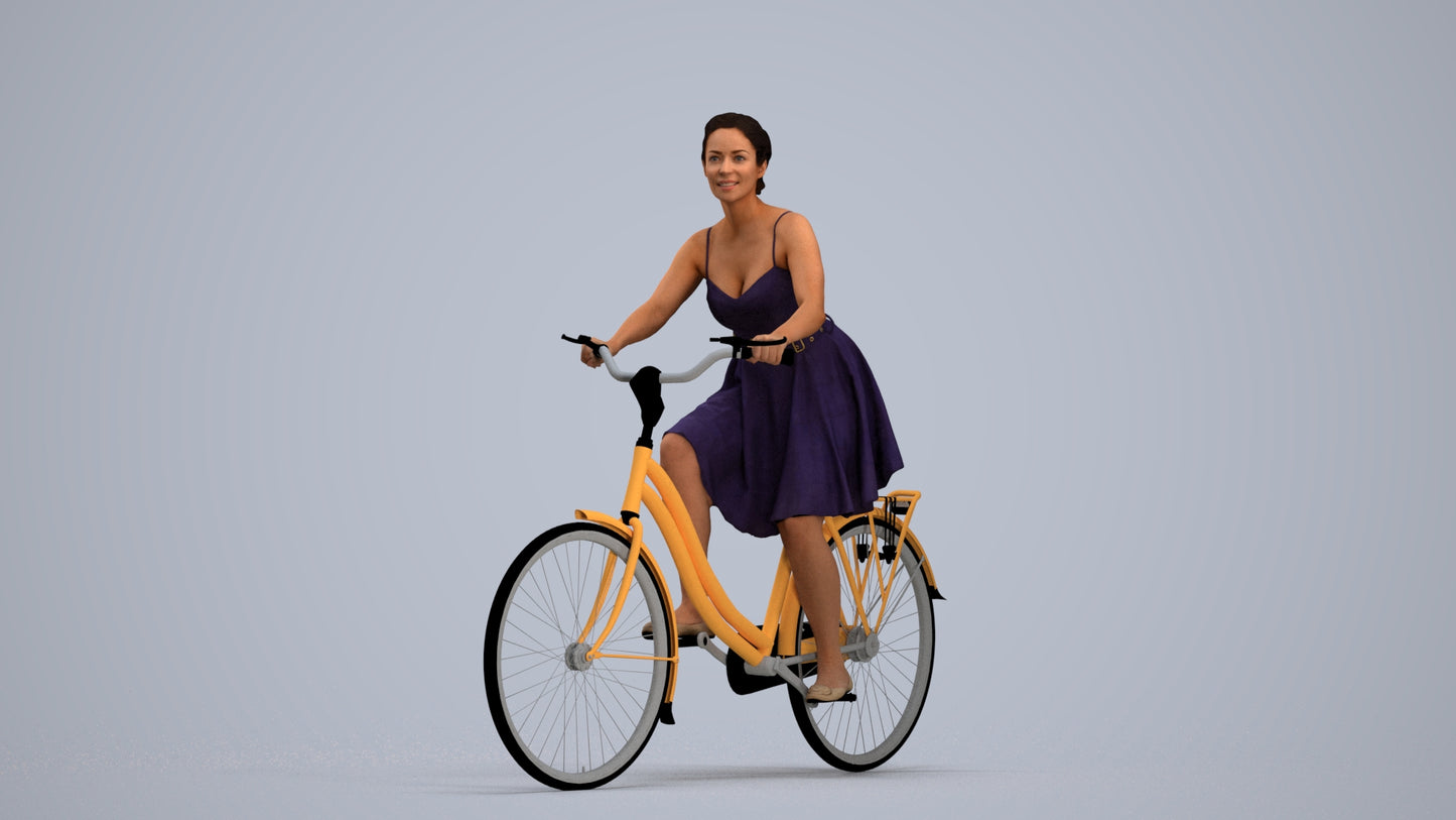 realistic 3D human woman formal cycling, archviz people FBX OBJ for Blender, standing pose render