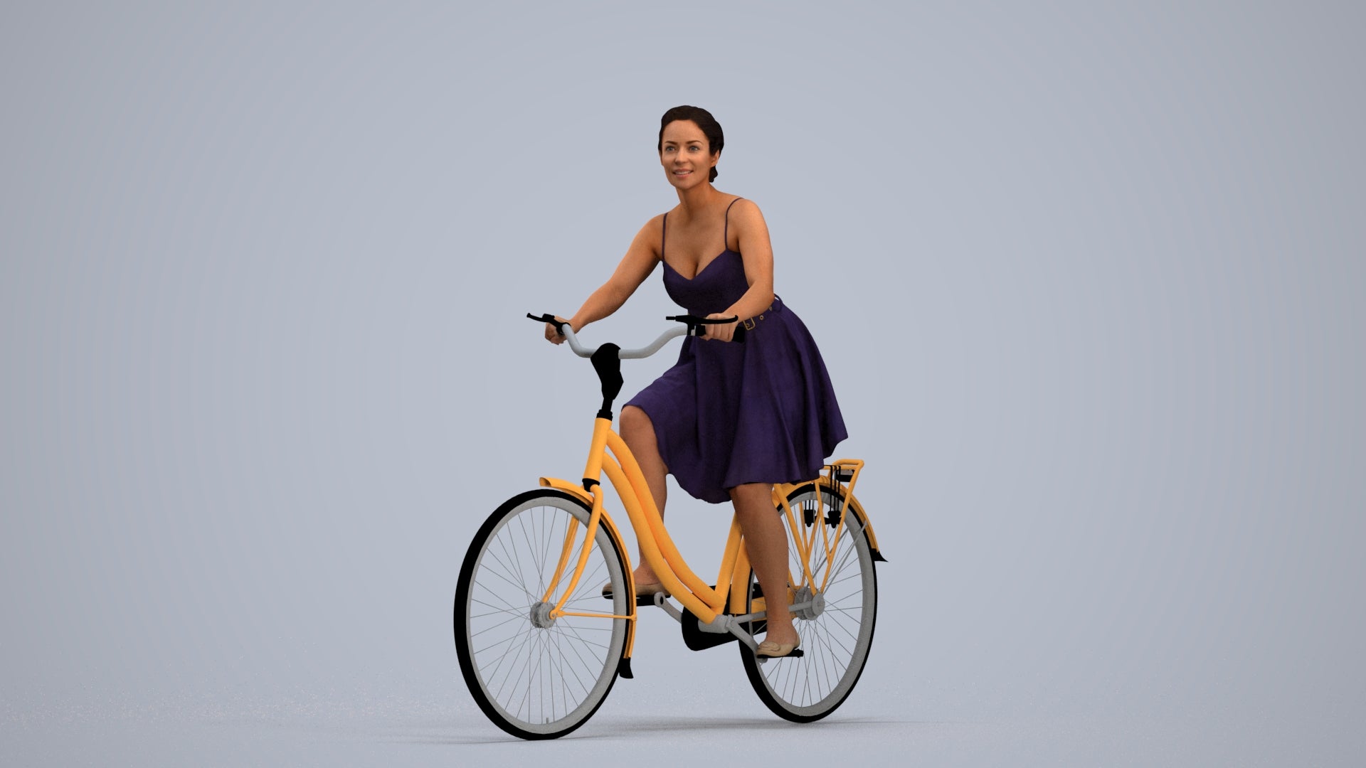 realistic 3D human woman formal cycling, archviz people FBX OBJ for Blender, standing pose render