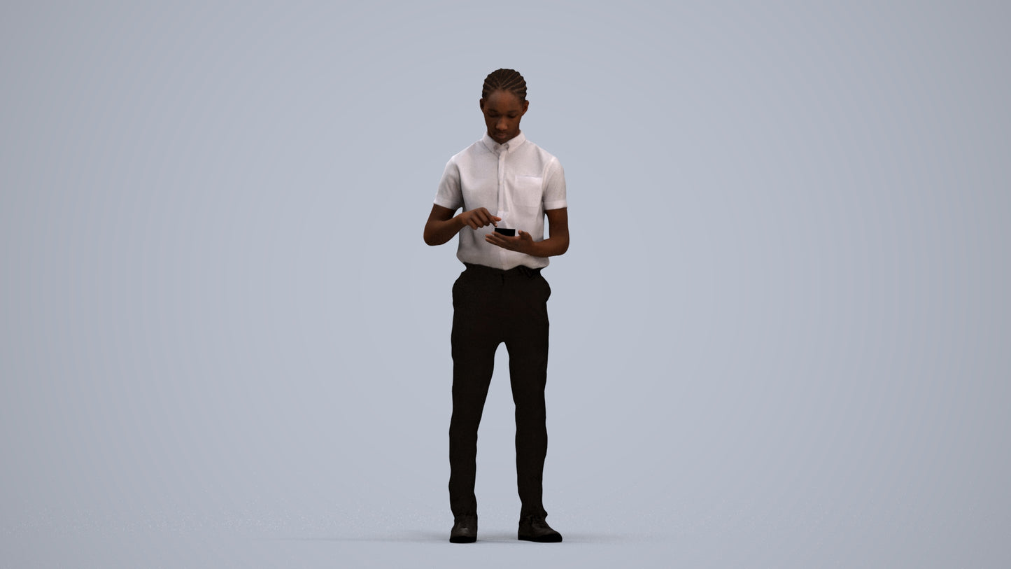 3D human model boy hospitality, photogrammetry scanned person for archviz, standing pose render