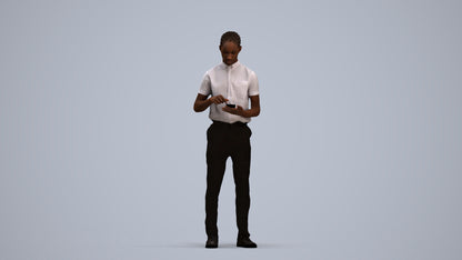 3D human model boy hospitality, photogrammetry scanned person for archviz, standing pose render