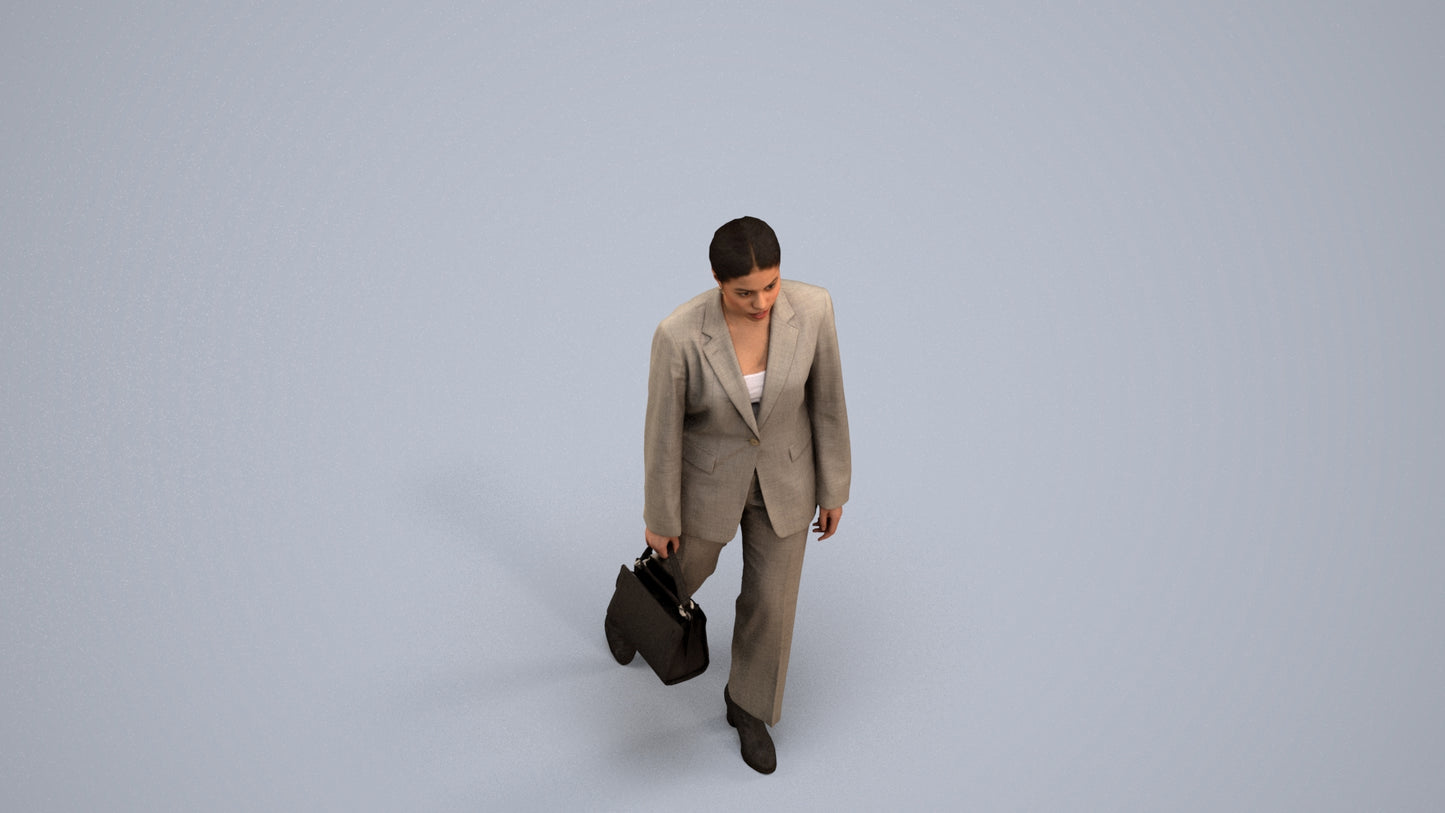 realistic 3D woman business walking, scanned archviz people for Blender and 3ds Max, back view render